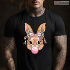Cute Bunny Rabbit Face Leopard Glasses T-Shirt Girl Happy Easter Trendy Shirt