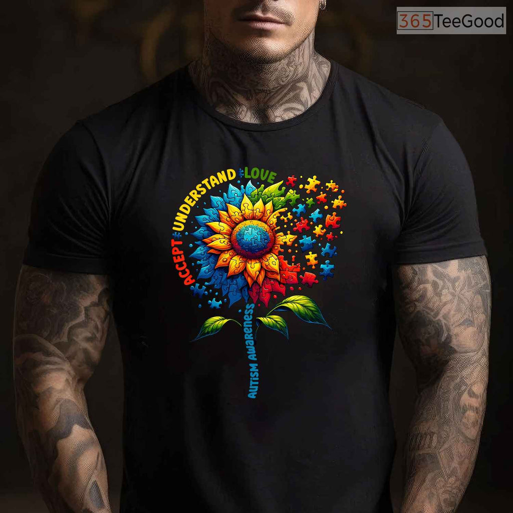Sunflower Autism Awareness April T-Shirt Men Women Kids Neurodiversity Tee