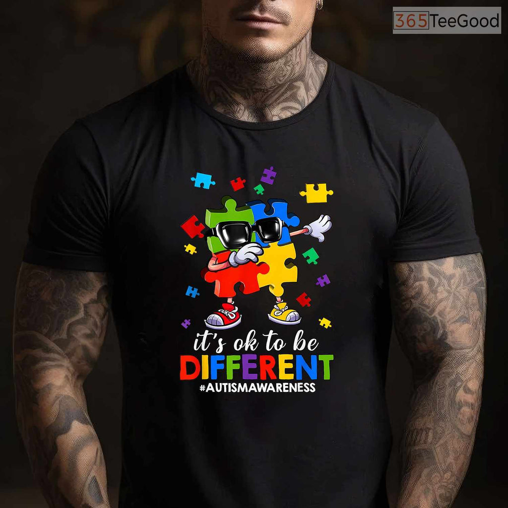 Its OK To Be Different Dabbing Puzzle Autism Shirt April Awareness Kids T-Shirt