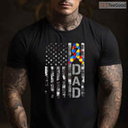Autism Awareness Dad USA Flag Fathers Day Shirt April Support Men Gift T-Shirt