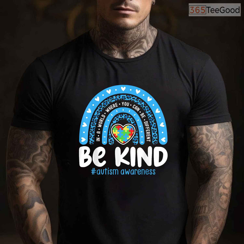 Rainbow In April We Wear Blue Ribbon Autism Shirt Awareness Month Women T-Shirt