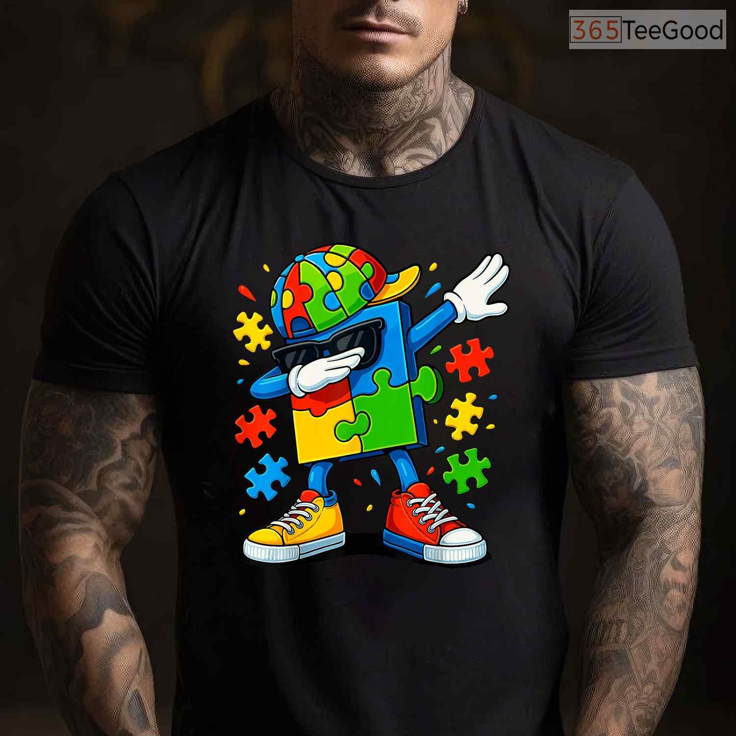 Dabbing Puzzle Piece Autism Awareness Shirt April Month Kids Cool Gift T-Shirt