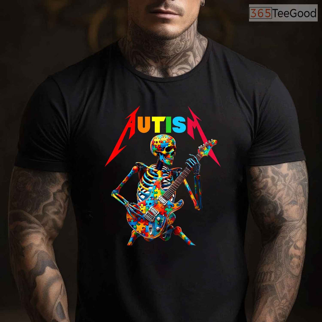 Autism Skeleton Guitar Player Rock Music Shirt April Awareness Cool T-Shirt