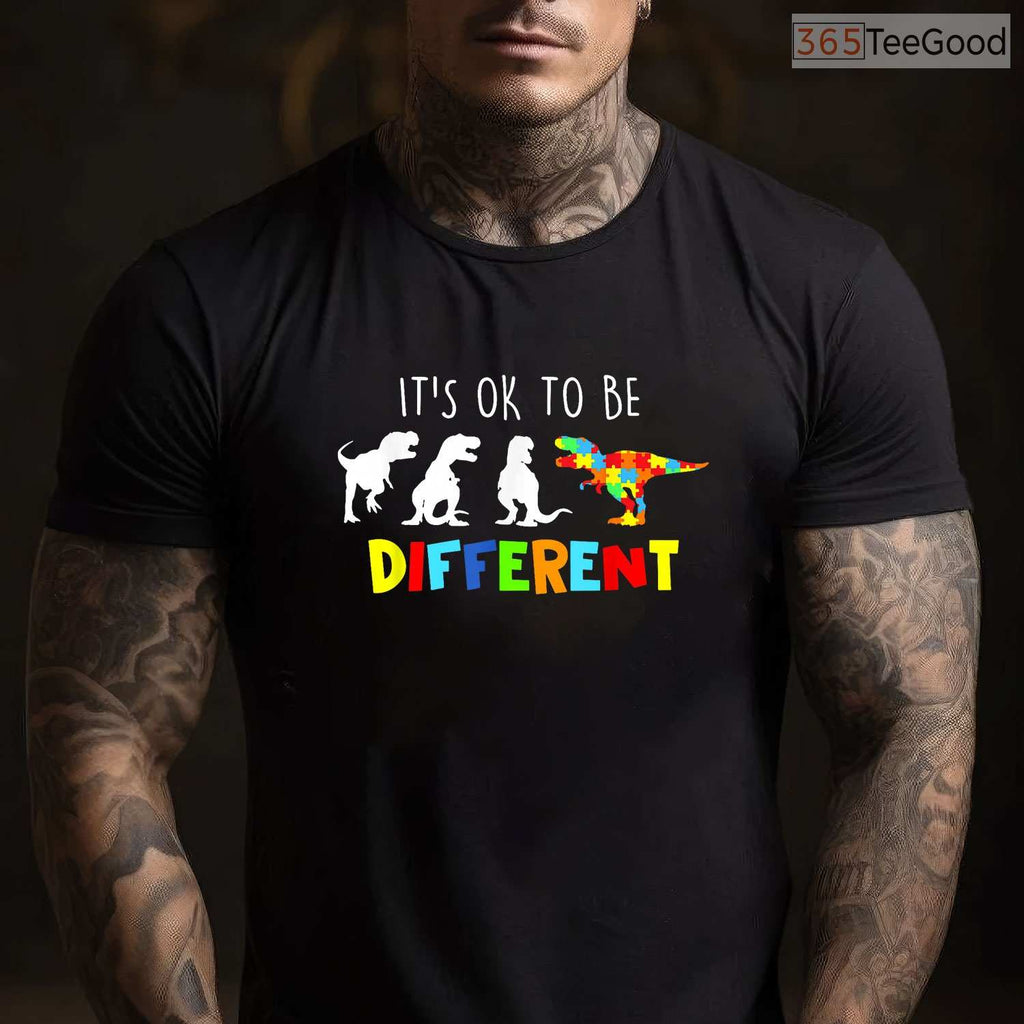 Autism Dinosaur Kid Boys Its Ok To Be Different Shirt April Awareness T-Shirt