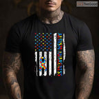 Autism Awareness Mom Dad USA Flag Autistic Shirt April Patriot Support T-Shirt
