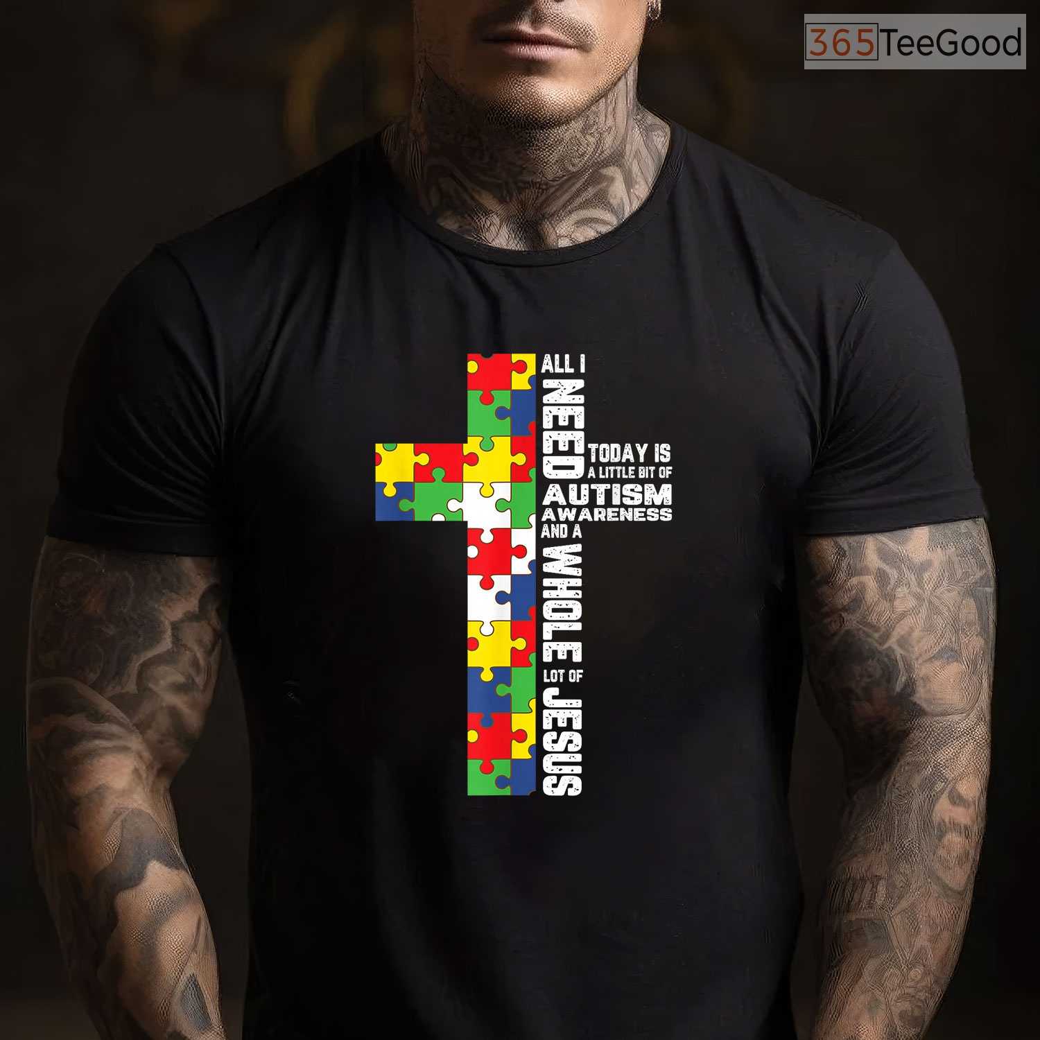 Autism Awareness Jesus Cross Puzzle Cool Christian Shirt April Faith T-Shirt