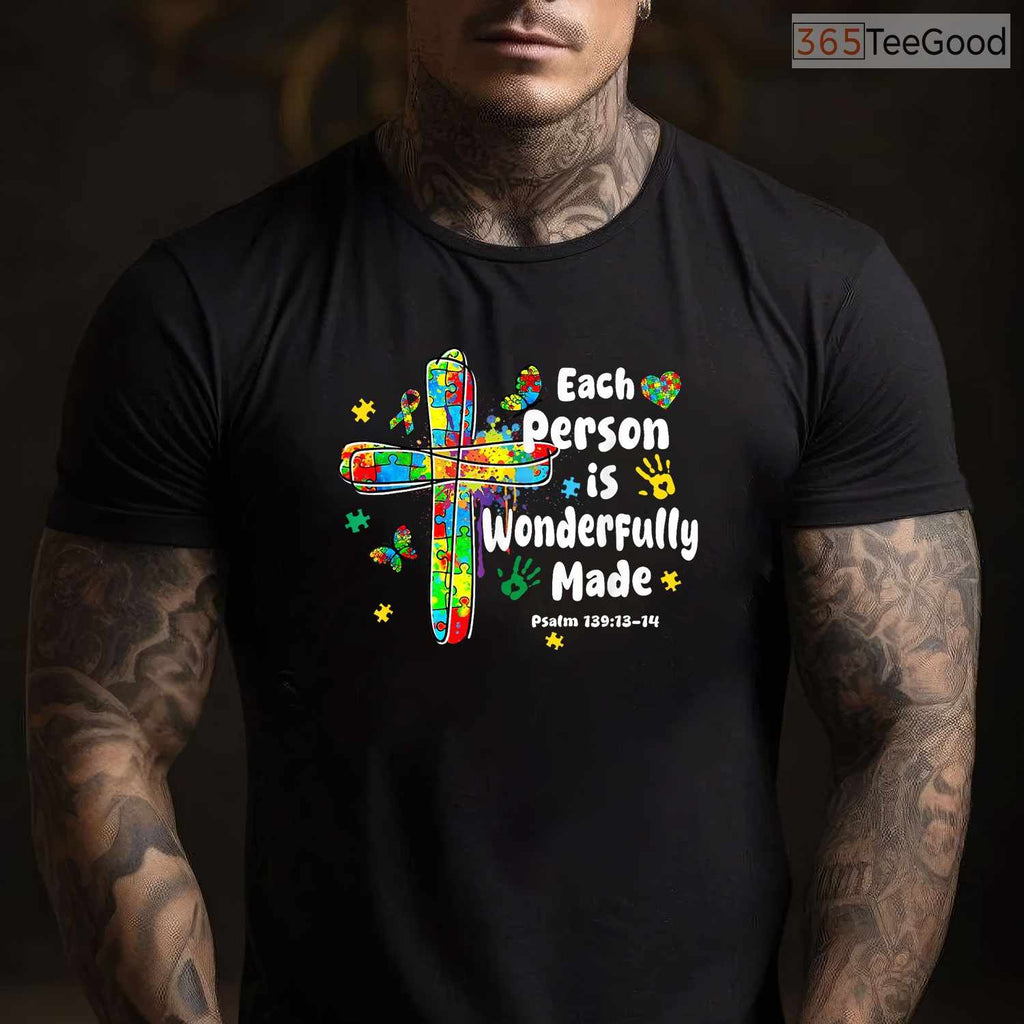 Each Person Is Wonderfully Made Christian Autism Bible Verse Shirt April T-Shirt