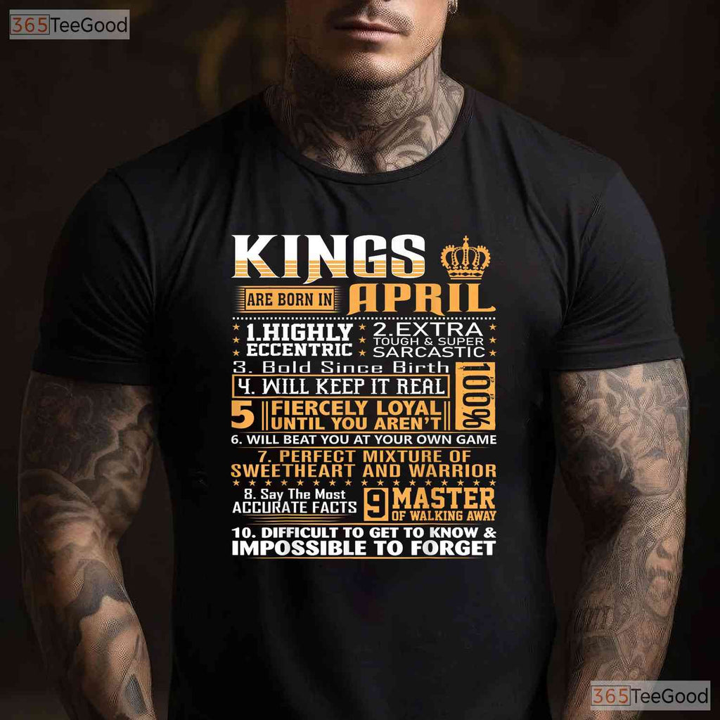 Kings Are Born In April T-Shirt - Best Birthday Gift For Men - Cool Crown Graphic