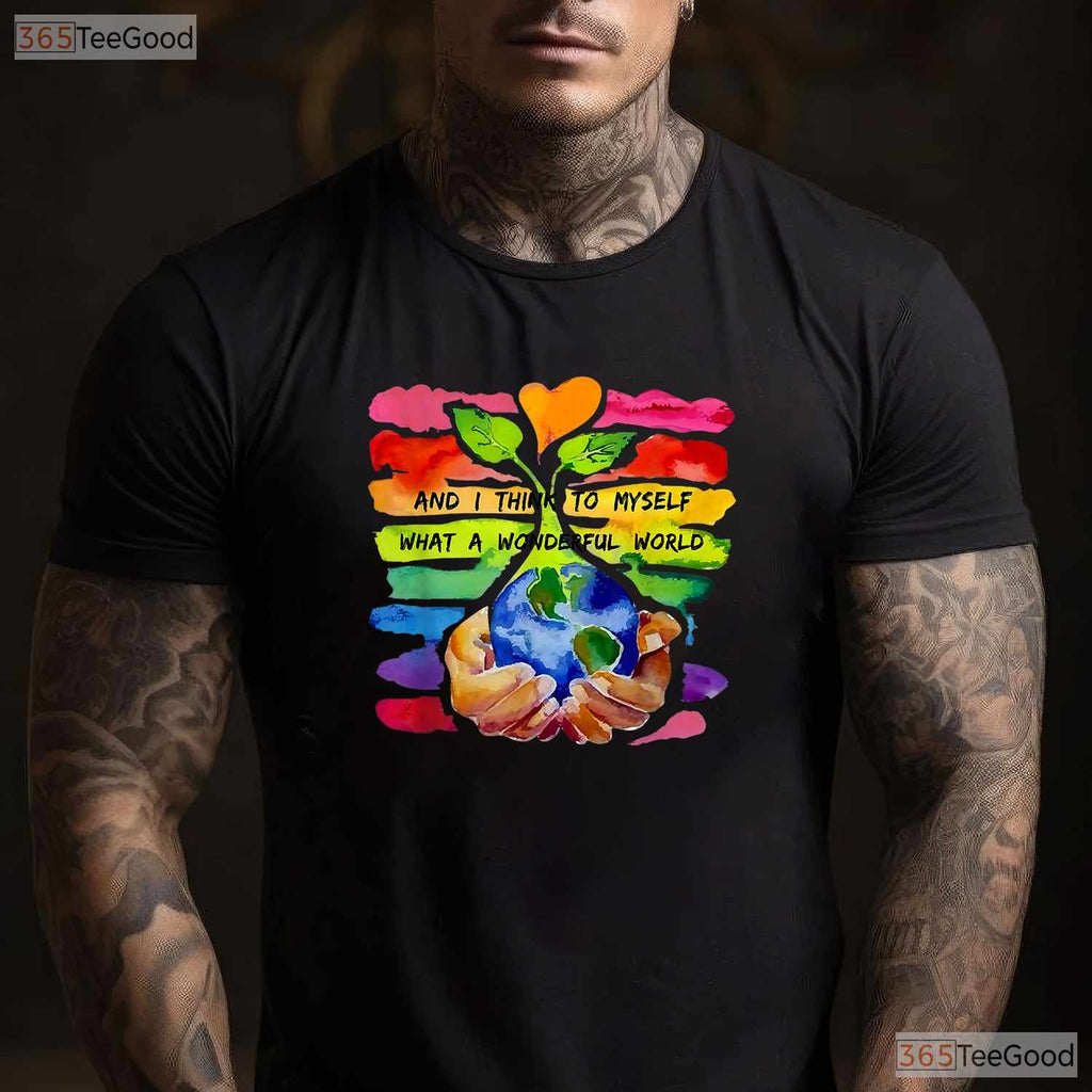 What A Wonderful World Earth Day T-Shirt Vintage Musical Lyric Nature Lover Graphic