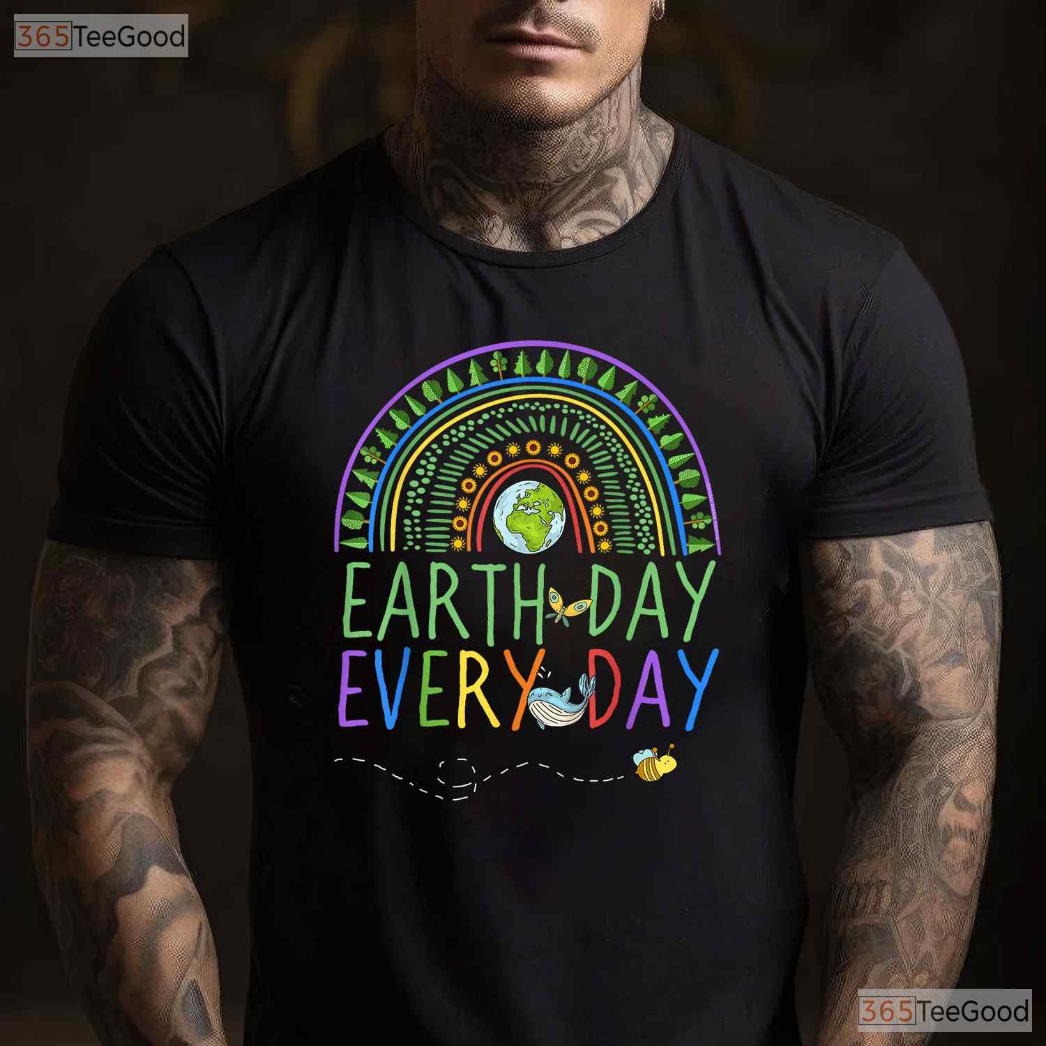 Pretty Earth Day Every Day T-Shirt Rainbow With Trees Cute Nature Lover Graphic Tee