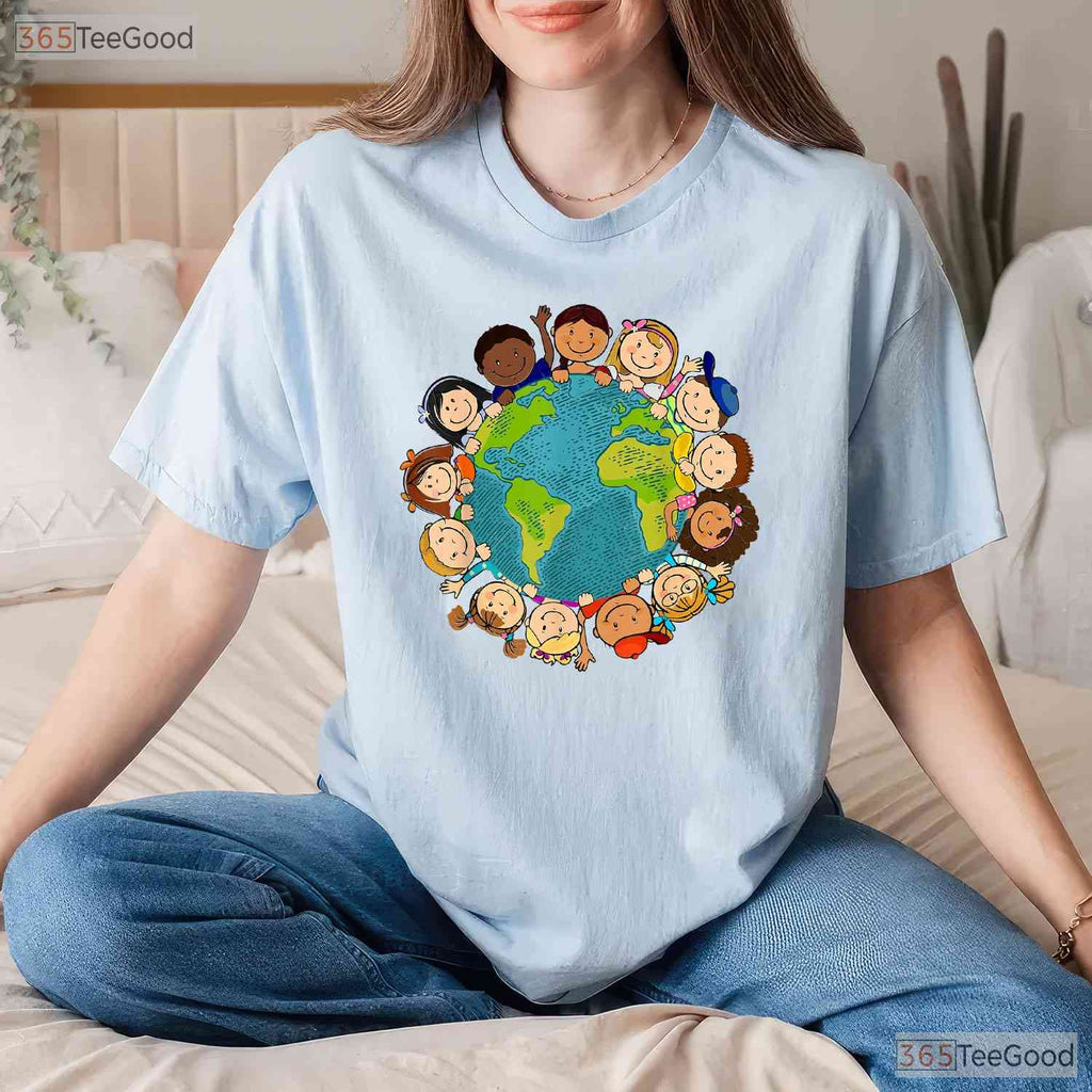 Earth Day T-Shirt Kids Toddler Teacher Cute Earth Graphic Classroom School Party