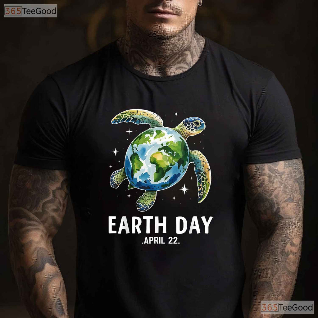 Earth Day Sea Turtle Globe April 22 T-Shirt Eco Awareness Ocean Conservation Top