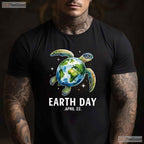Earth Day Sea Turtle Globe April 22 T-Shirt Eco Awareness Ocean Conservation Top