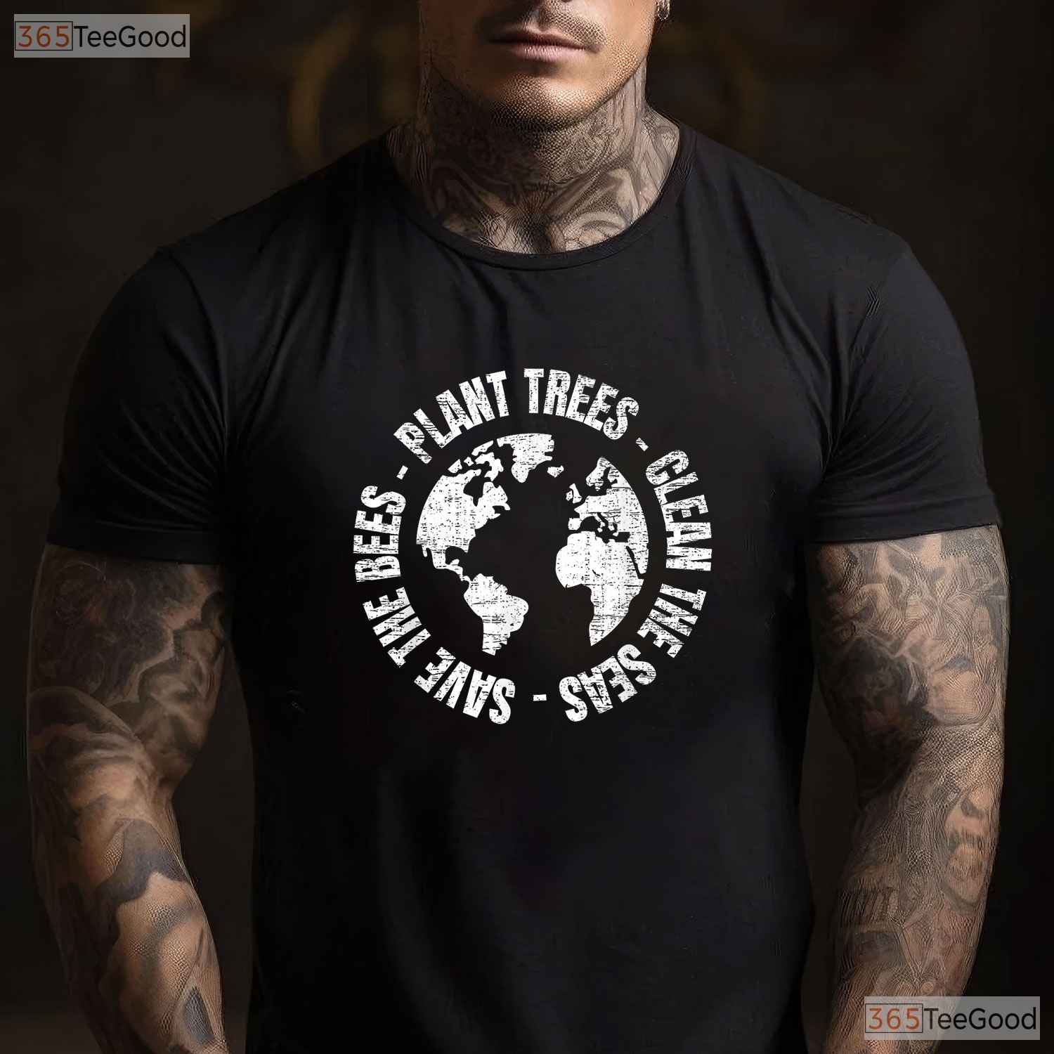 Save Bees Plant Trees Clean Seas Earth Day T-Shirt Environmentalist Eco Tee