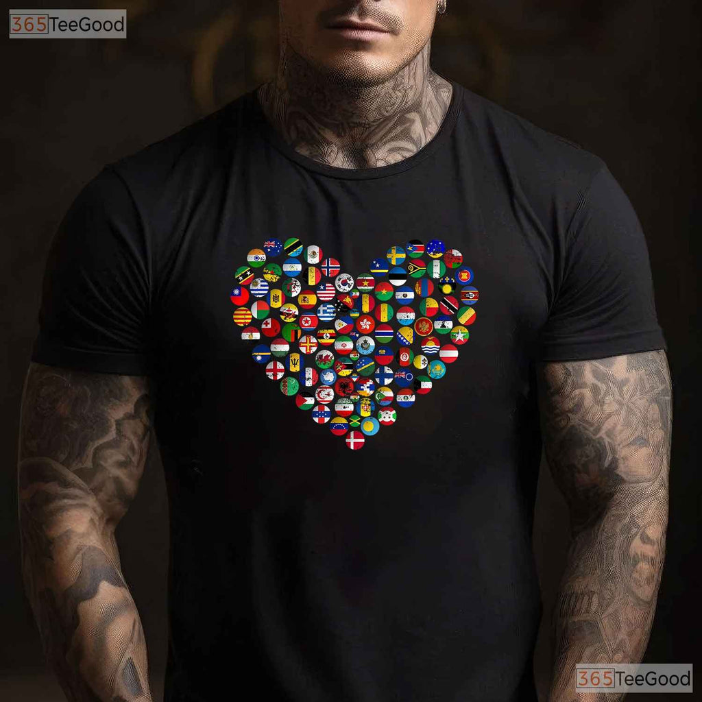 United World Flags Earth Day T-Shirt International Peace Unity Planet Gift