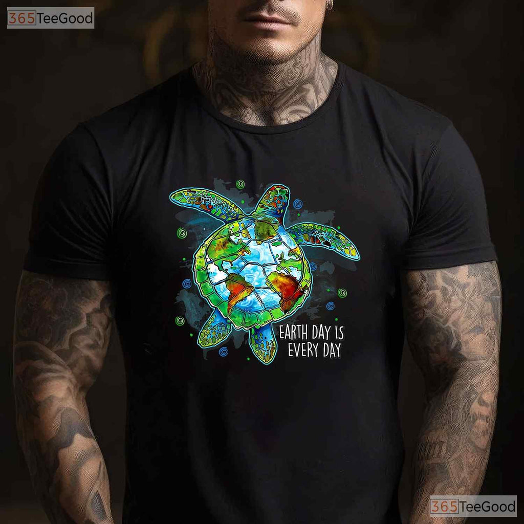 Earth Day Is Every Day Funny Sea Turtle T-Shirt Animal Saving Planet Retro