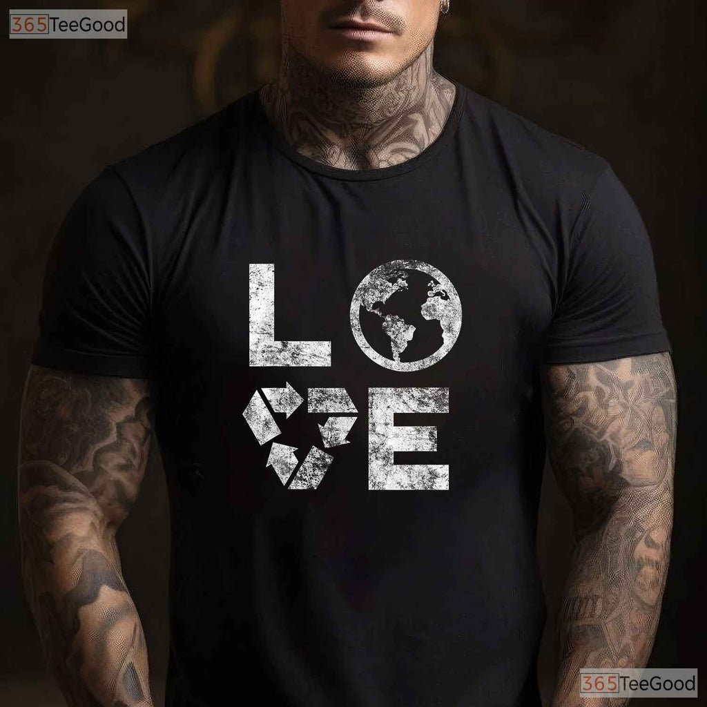 Love Earth Day 90s Vintage T-Shirt Recycle Symbol Teacher Student Gift Tee