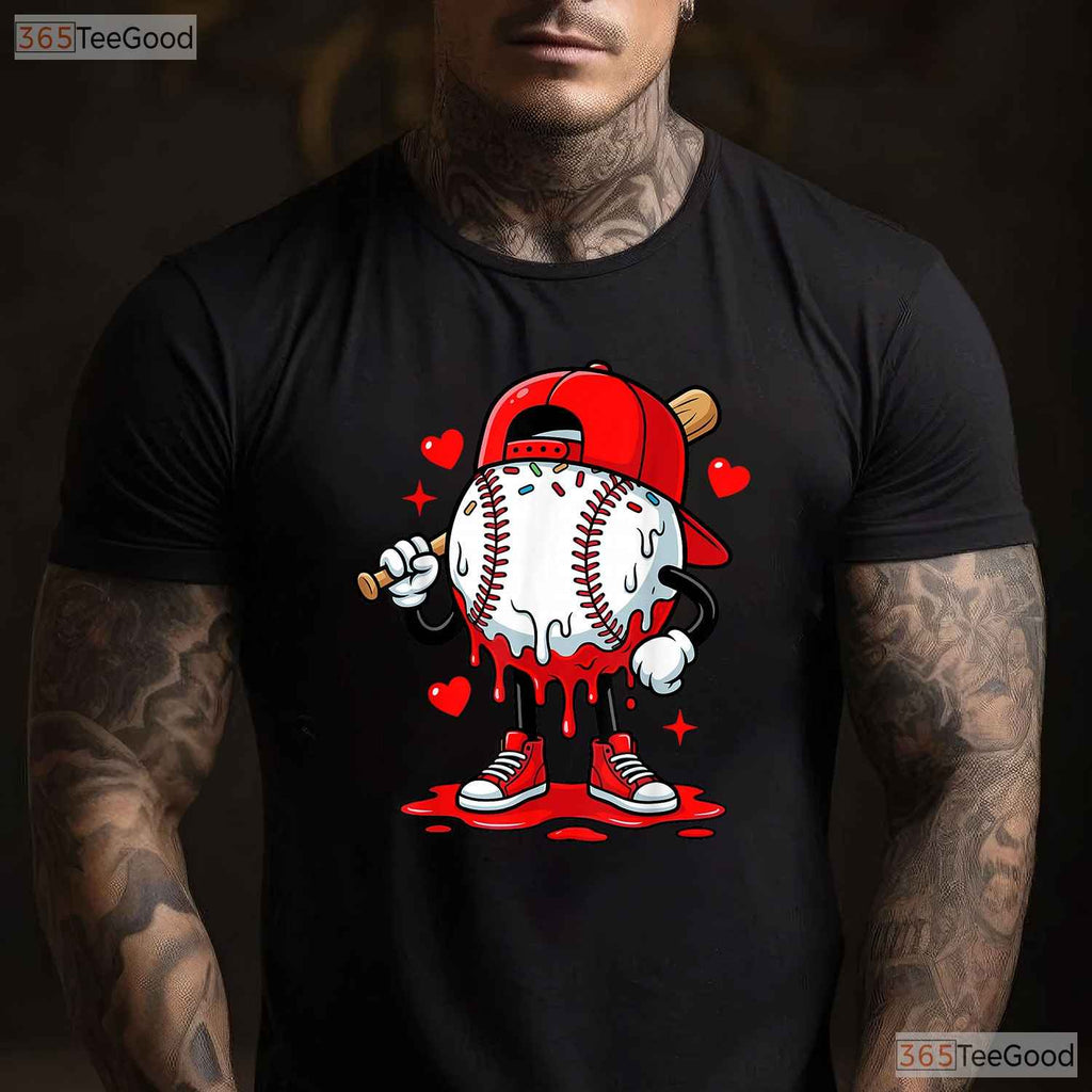 Baseball Drip Ice Cream Apparel T-Shirt Youth Boy Valentine Sports Gift Tee