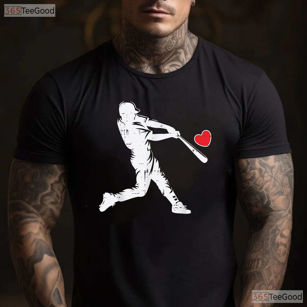 Valentines Day Baseball Batter Silhouette Heart T-Shirt Men Boys Kid Apparel