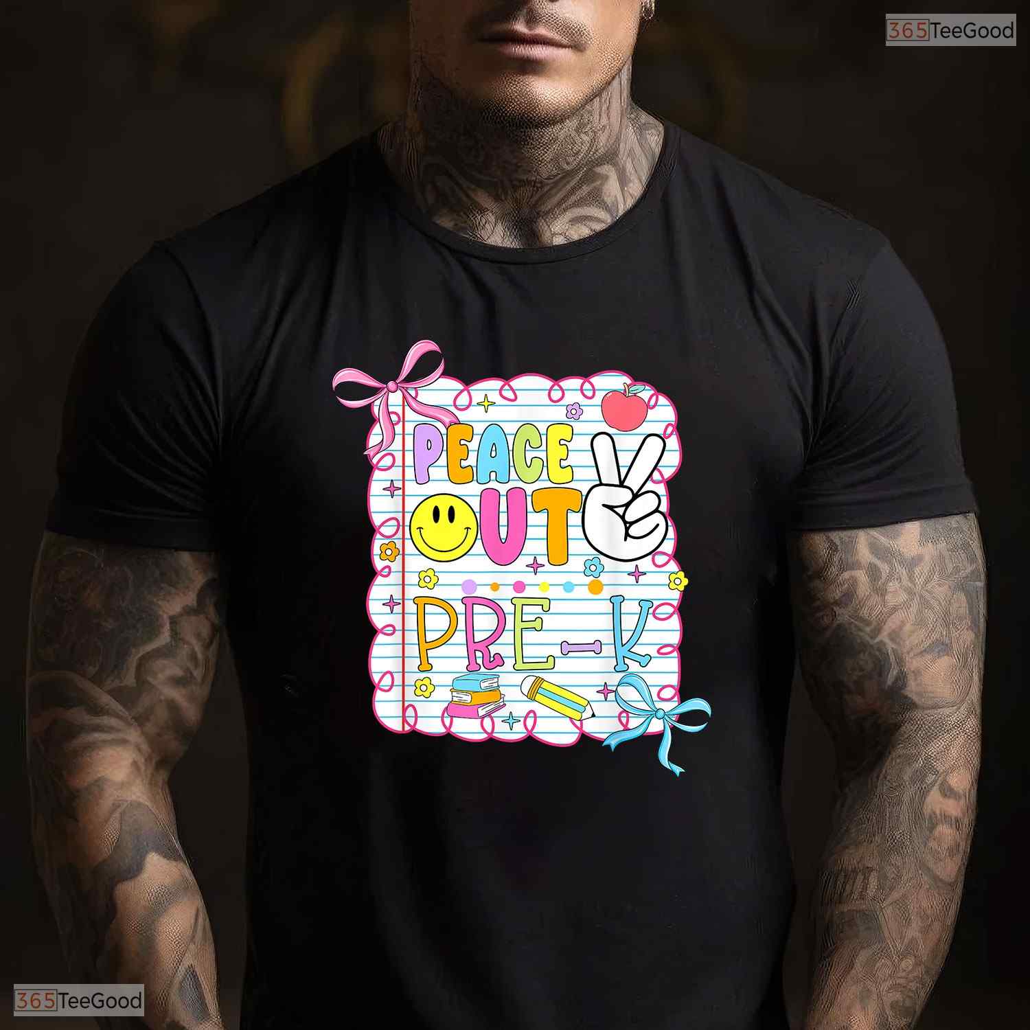Trendy Peace Out Pre-K Kid Girl Last Day Of School Bow Coquette T-Shirt