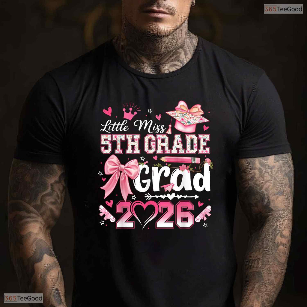 Cute Little Miss 5th Grade Grad 2026 Girls Kids Graduation Ceremony T-Shirt