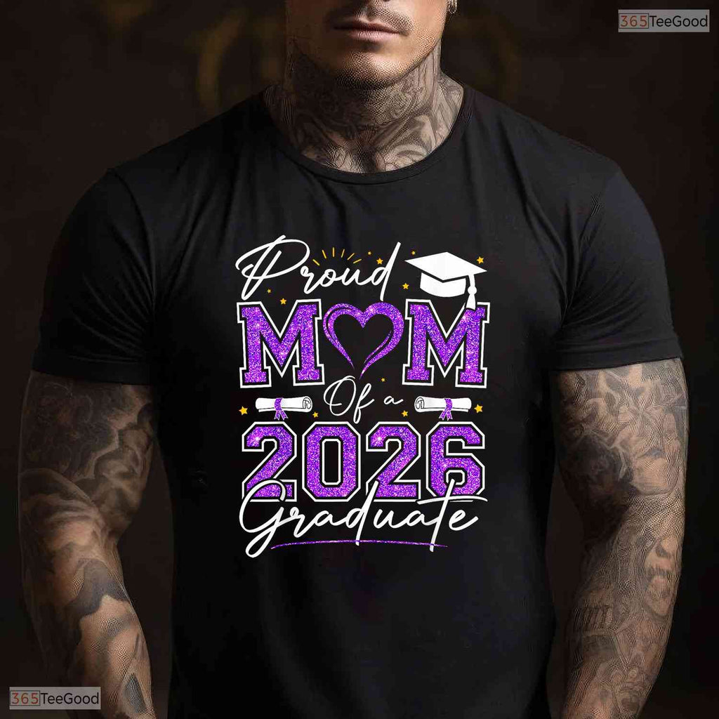 Awesome Proud Mom Of A 2026 Graduate Senior 2026 Purple Gold Vibes T-Shirt