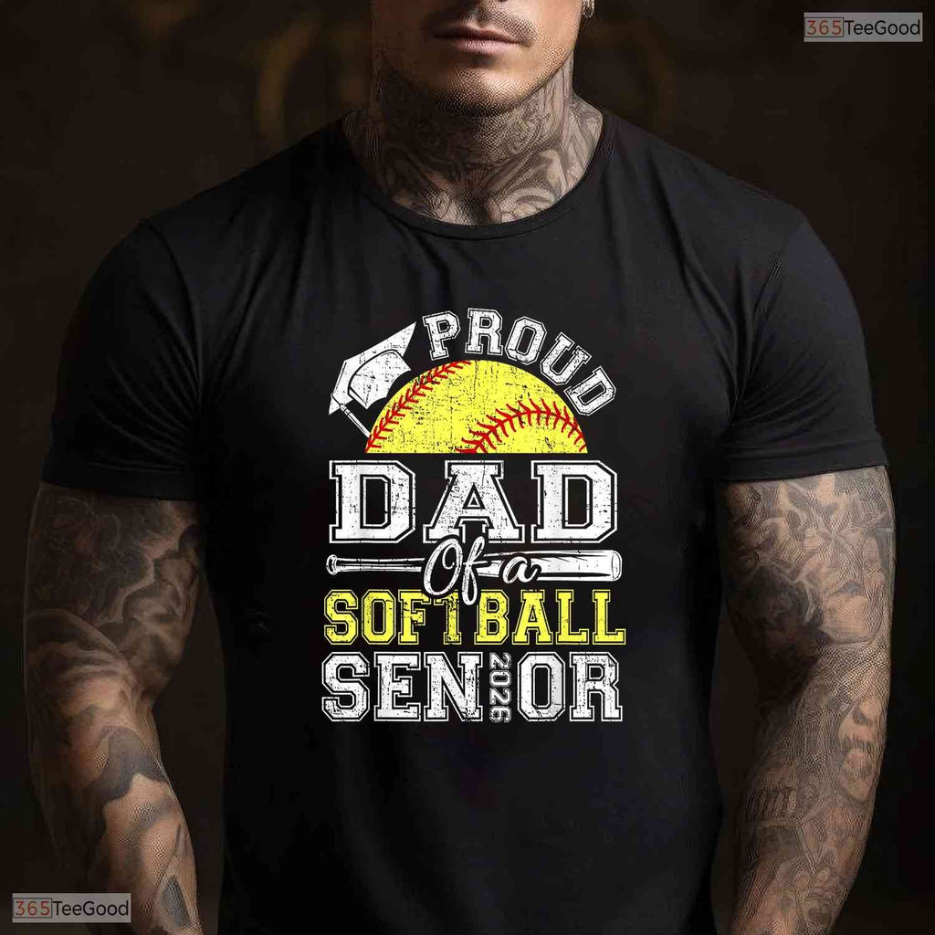 Awesome Proud Dad Of A 2026 Senior Softball Graduate Athlete Sports T-Shirt