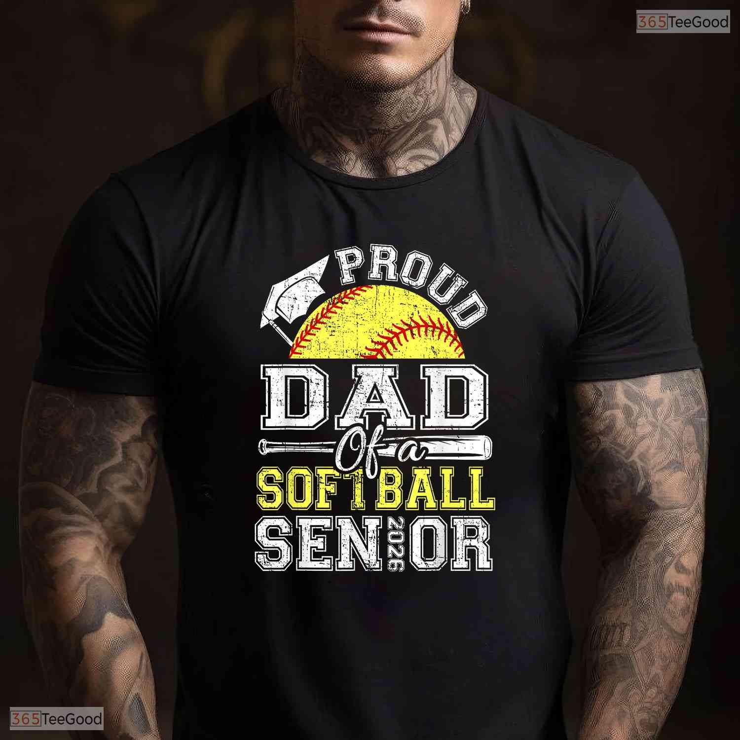 Awesome Proud Dad Of A 2026 Senior Softball Graduate Athlete Sports T-Shirt