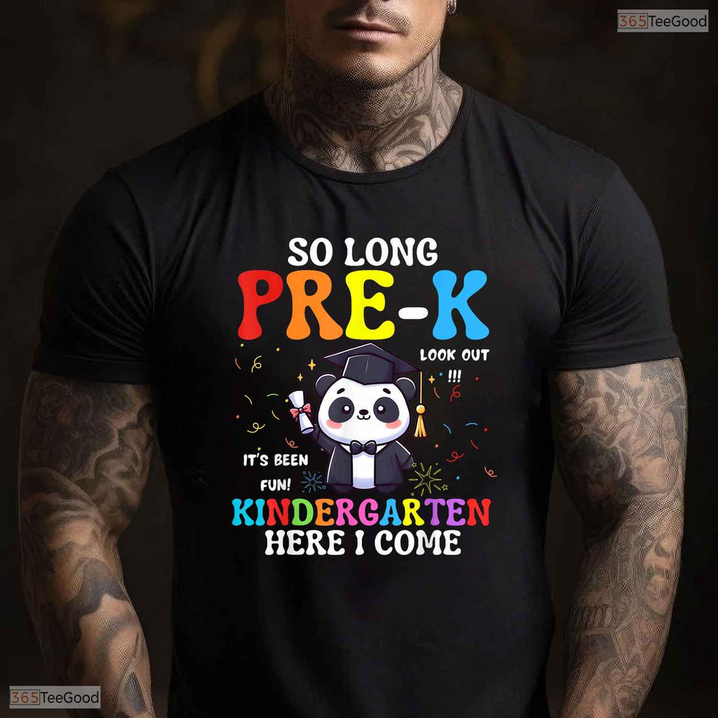 Cute Panda Theme So Long Pre-K Kindergarten Here I Come Graduation T-Shirt