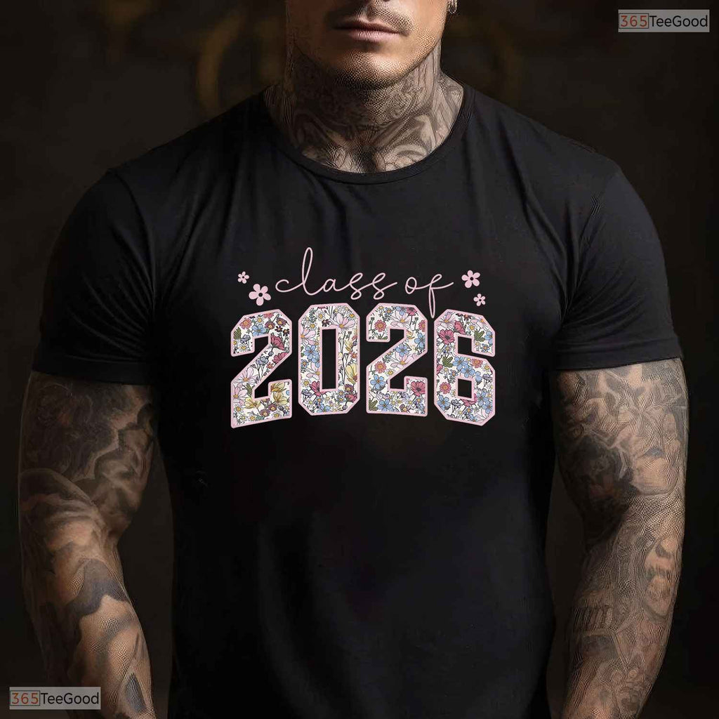 Beautiful Floral Class Of 2026 High School College Graduation Girls Aesthetic T-Shirt
