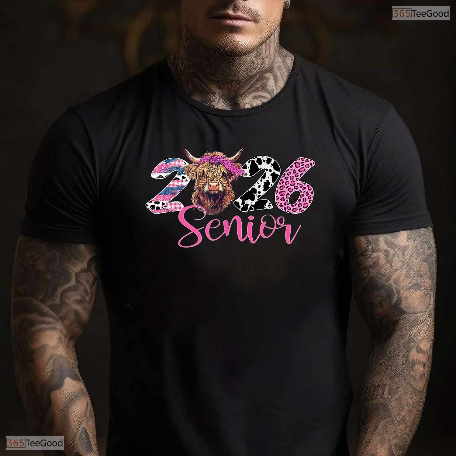 Trendy Class Of 2026 Senior Graduation Leopard Print Highland Cow Western Girls T-Shirt