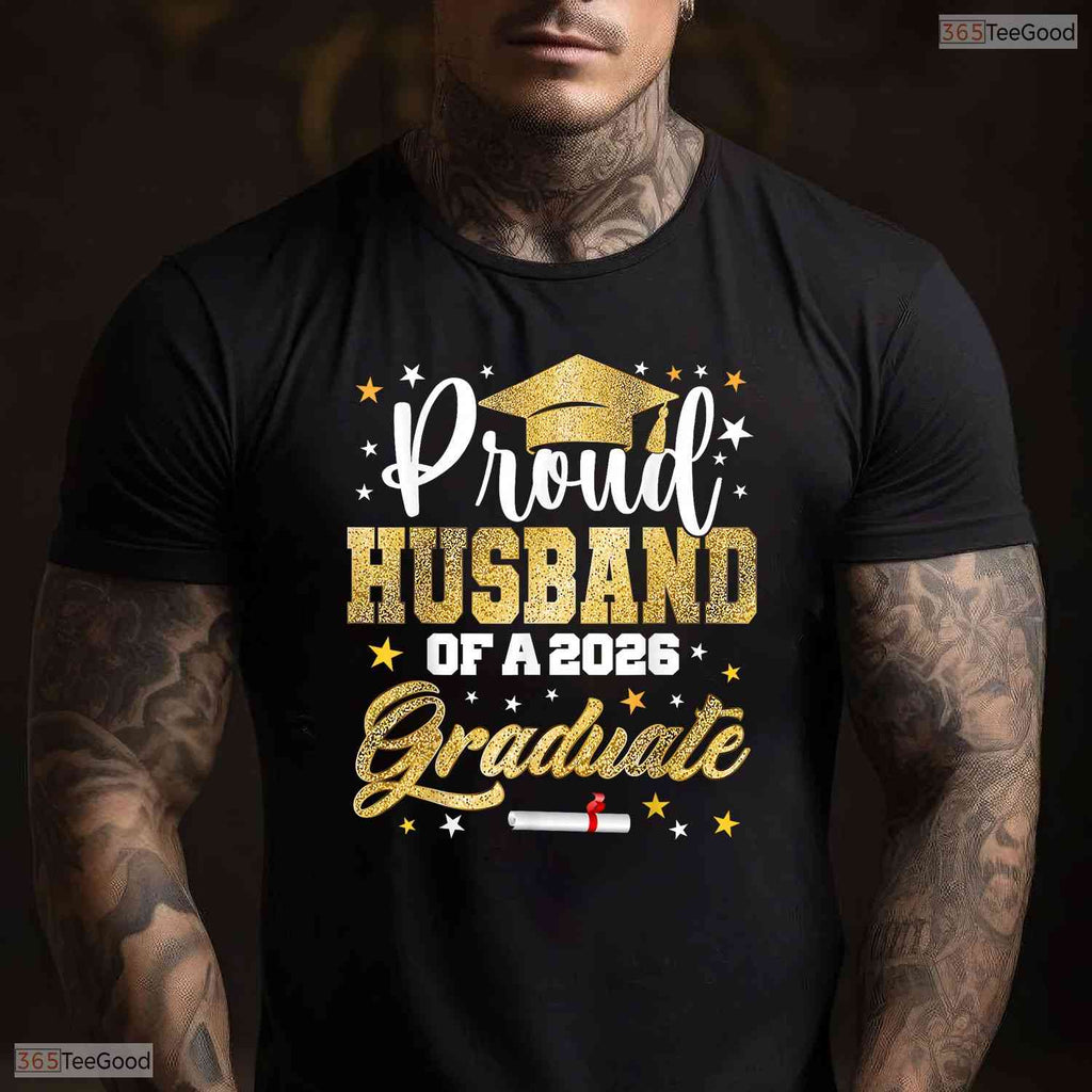 Proud Husband Of A 2026 Graduate Awesome College University Family Matching Shirt