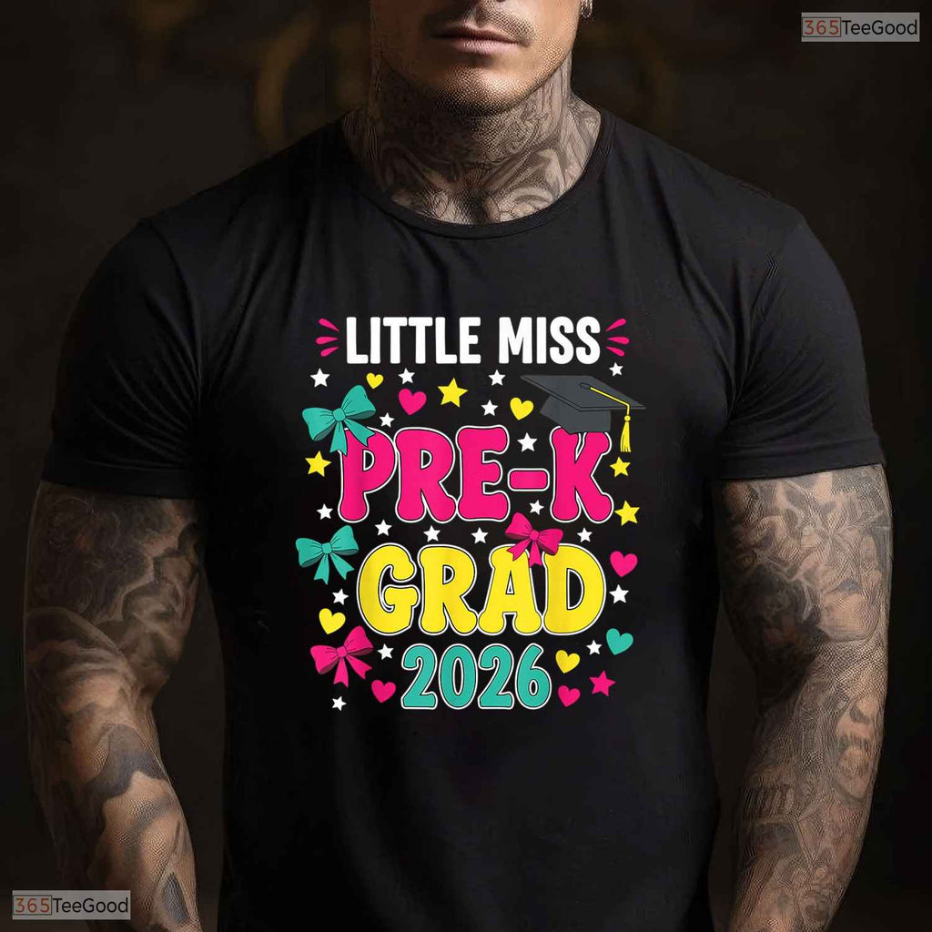 Little Miss Pre-K Grad 2026 Cute Preschool Graduation Apparel For Kids Girls Shirt