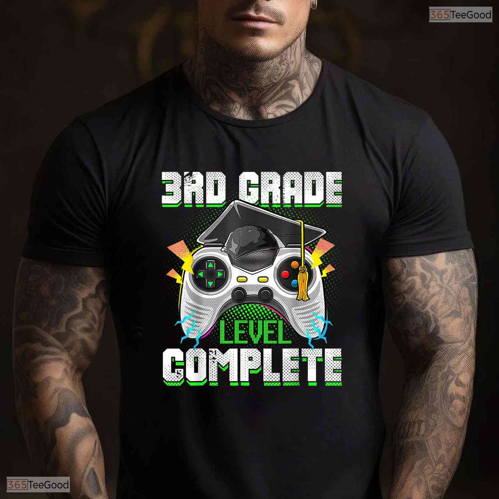 3rd Grade Level Complete Funny Third Grade Video Gamer Boys Graduation Party Shirt