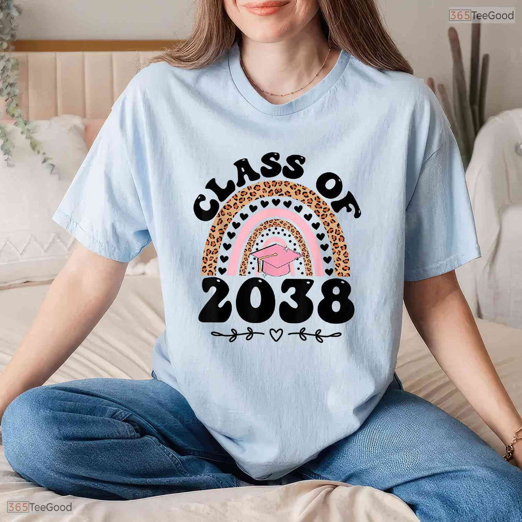 Class Of 2038 Grow With Me Rainbow Back To School Kindergarten Graduation Shirt