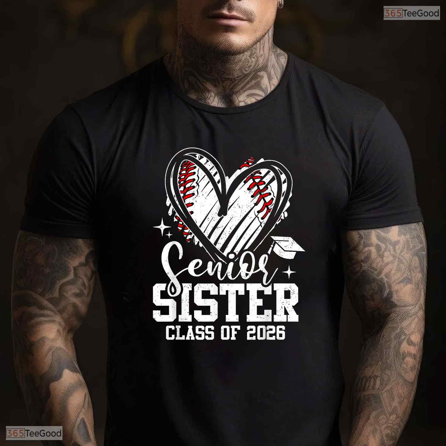 Senior Sister Class Of 2026 Baseball Heart Sports Family Graduation T-Shirt