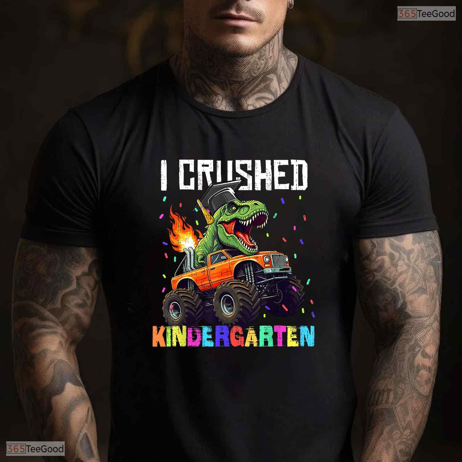 I Crushed Kindergarten Cute T Rex Truck Boys Moving Up Graduation Youth Shirt
