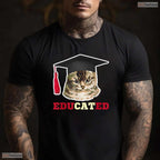 Educated Cat In Graduation Cap Funny High School College Graduate Gag T-Shirt