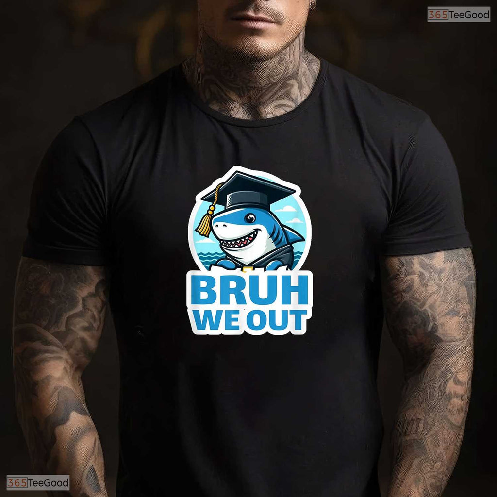 Bruh We Out Funny Shark Graduation Class Of 2026 Youth Elementary School T-Shirt