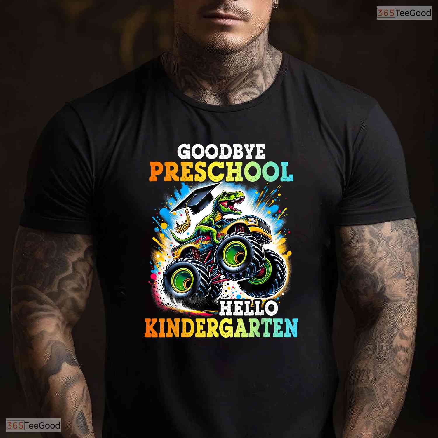 Goodbye Preschool Hello Kindergarten T-Rex Monster Truck Youth Boy Graduation T-Shirt