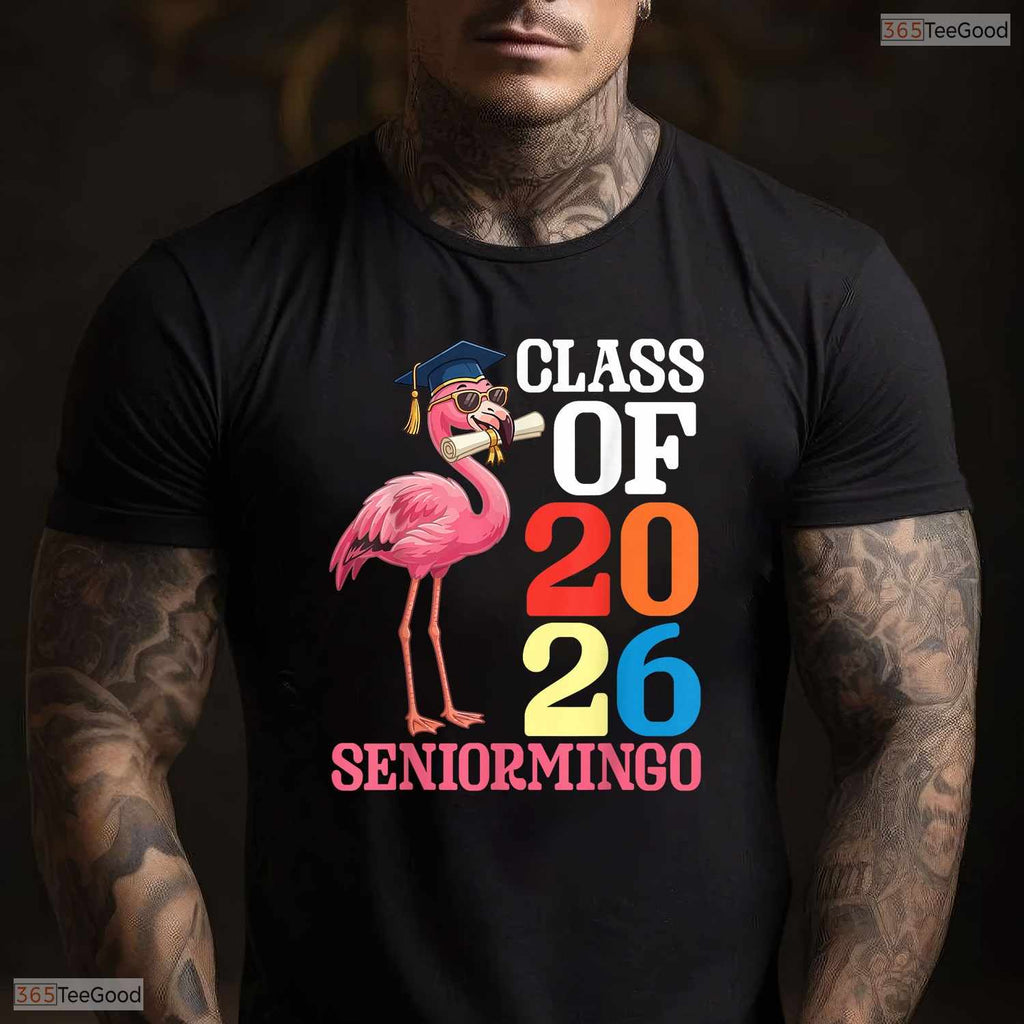 Seniormingo Funny Flamingo Class Of 2026 Senior Tropical Graduation T-Shirt