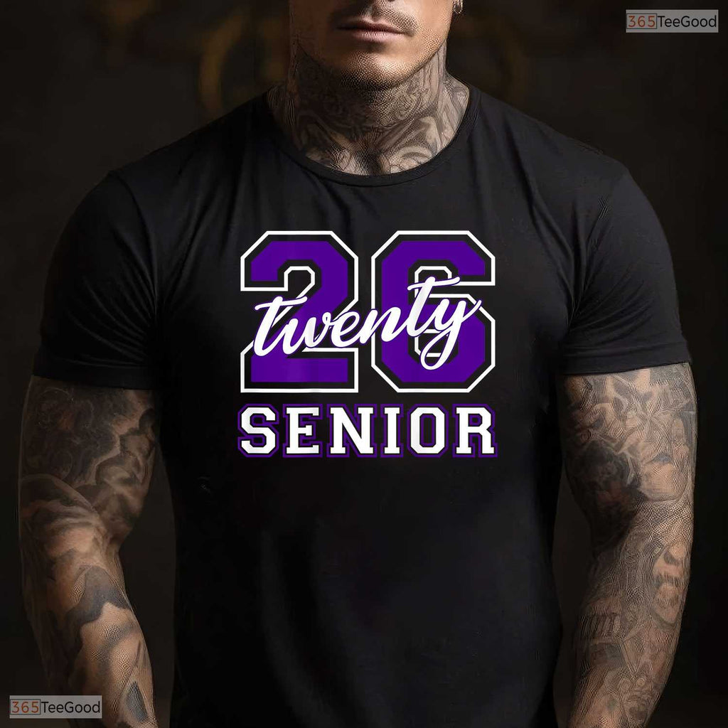Senior Class Of 2026 Graduation Purple Letters On Back High School Party Shirt