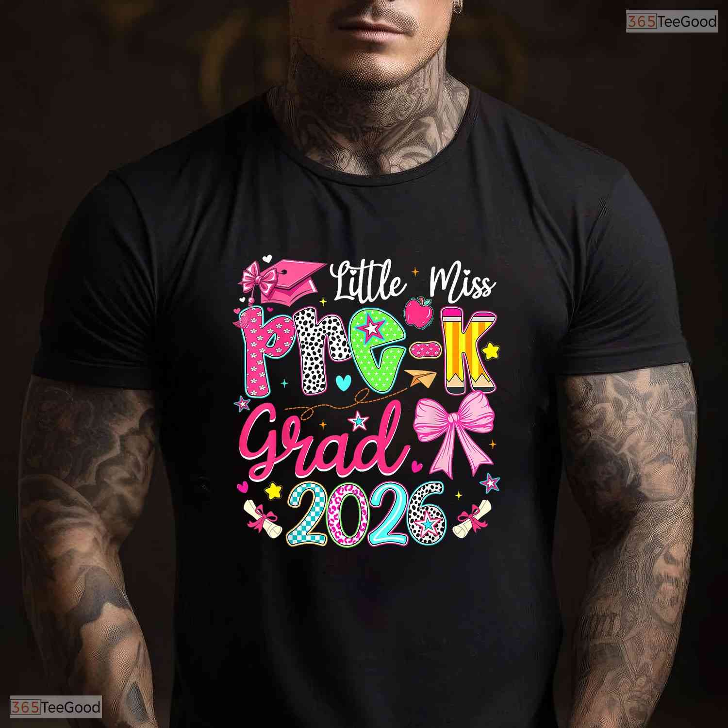 Cute Little Miss Pre-K Grad 2026 Preschool Graduation Ribbon Bow Girls Party T-Shirt