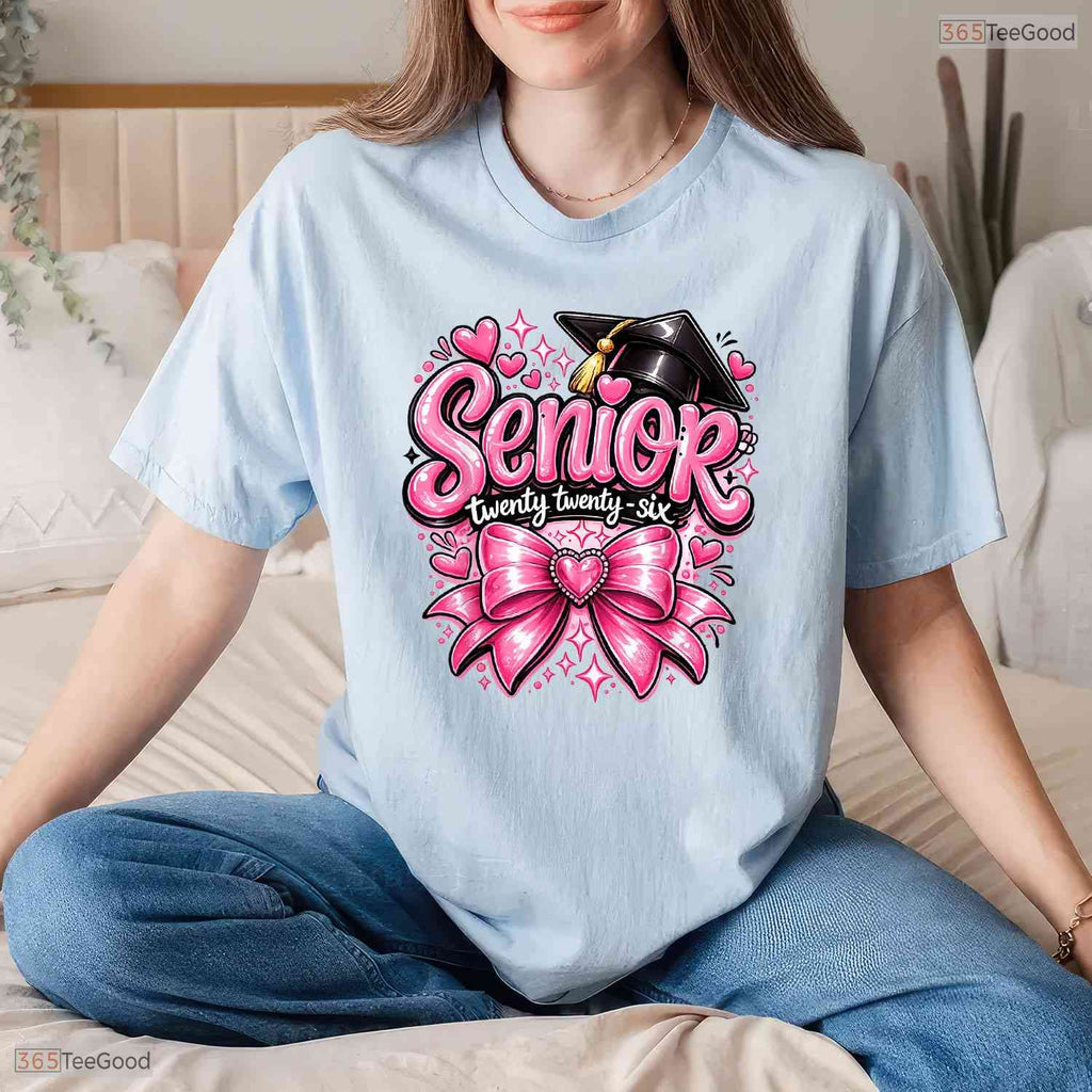Cute Pink Bow Class Of 2026 Graduation Apparel For High School Girls Shirt