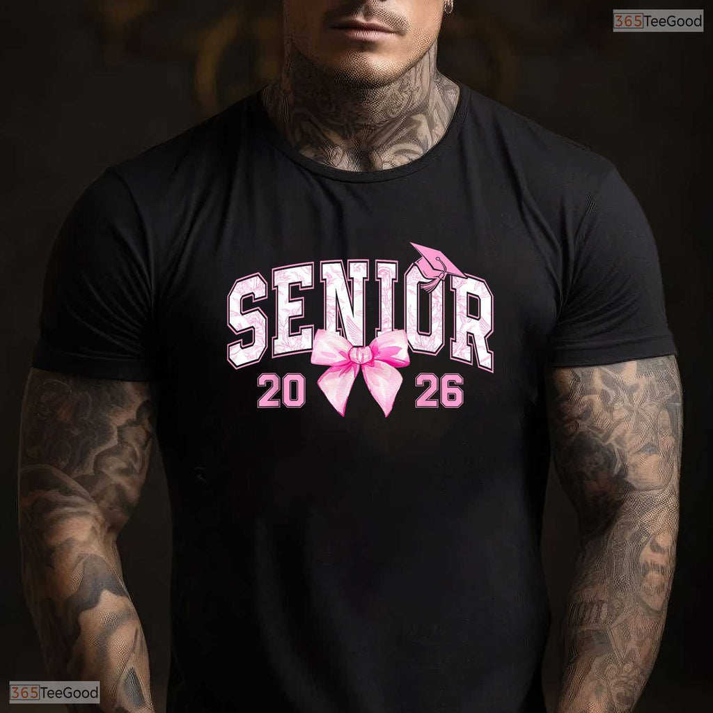 Cute Pink Bow Senior 2026 Coquette Class Of 2026 Graduation Apparel Girls Shirt