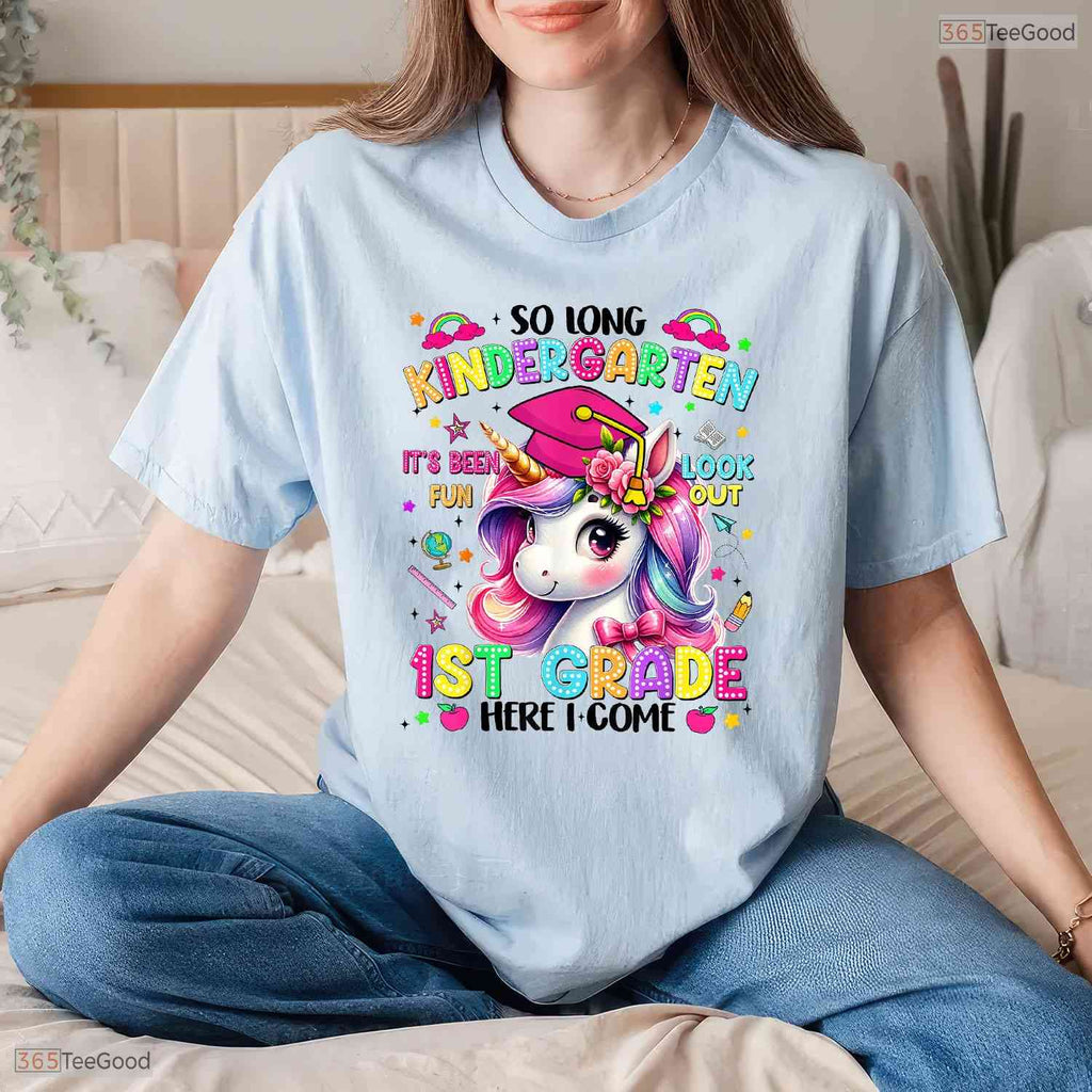 Fun So Long Kindergarten 1st Grade Here I Come Graduation Girls Celebration T-Shirt