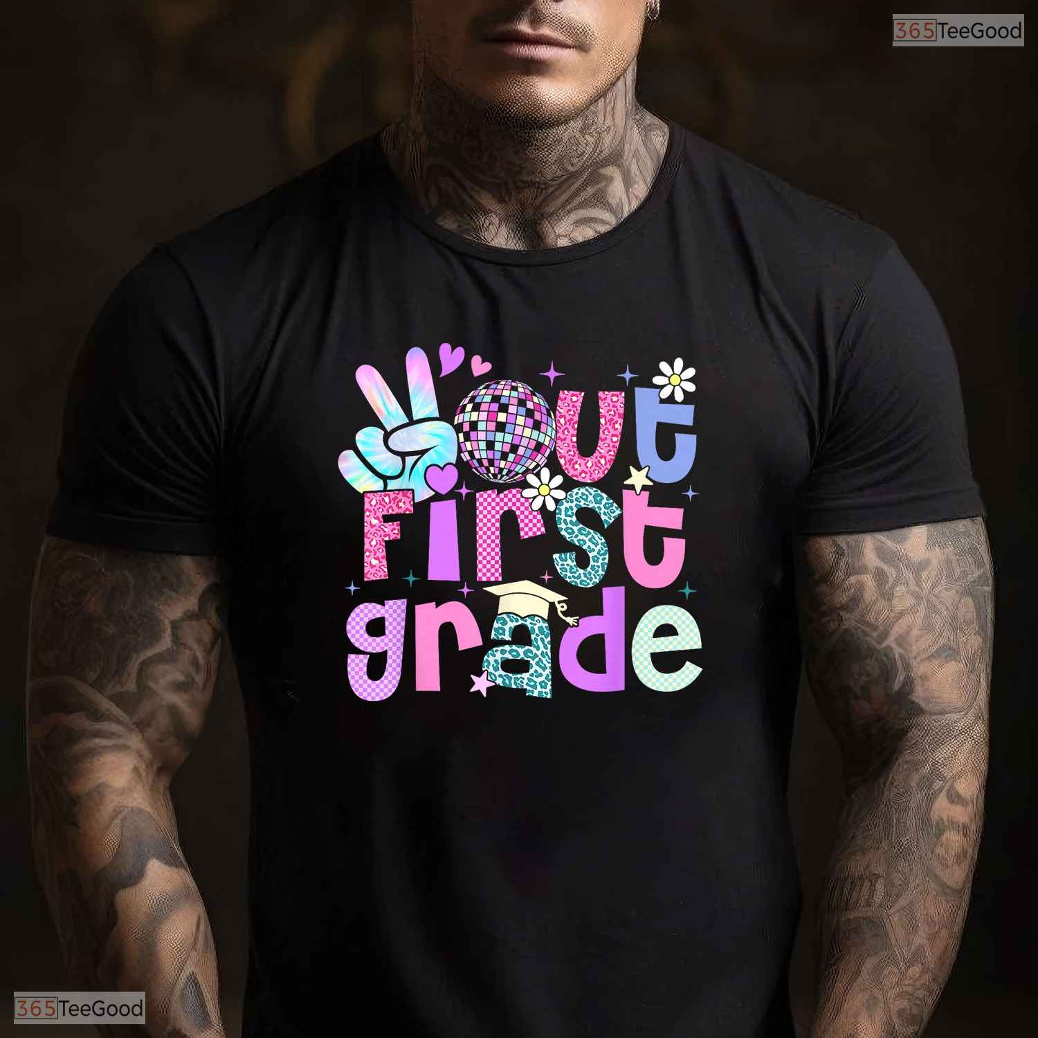 Peace Out First Grade Leopard Print Last Day Of 1st Grade Moving Up Ceremony T-Shirt