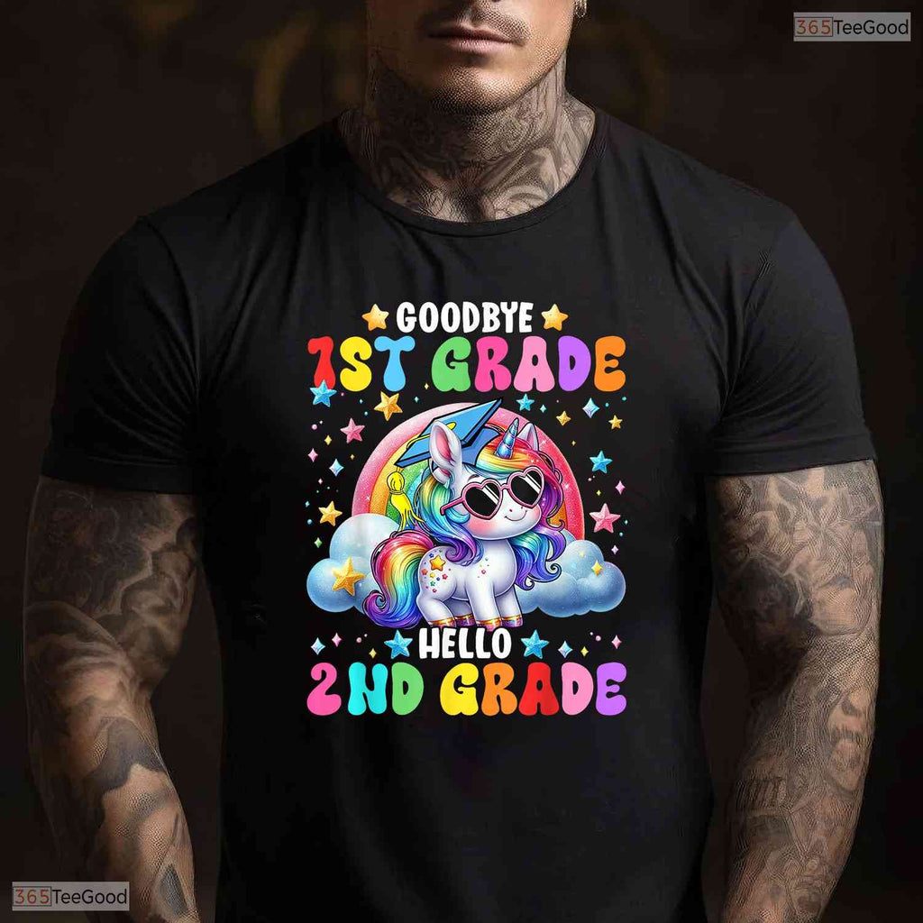 Cute Unicorn Goodbye 1st Grade Hello 2nd Grade Girls Moving Up Graduation Youth Shirt