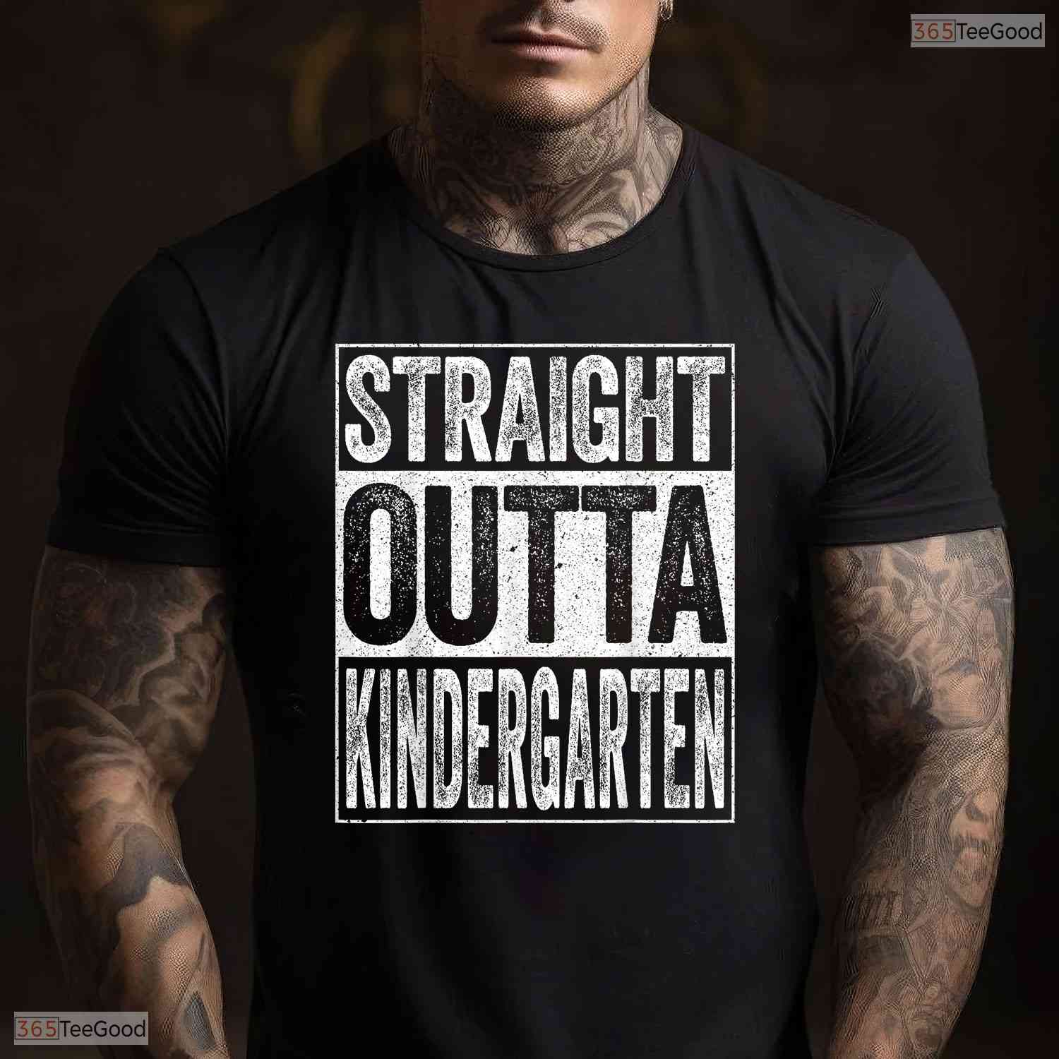 Retro Straight Outta Kindergarten Funny Boy And Girl Graduation Celebration T-Shirt