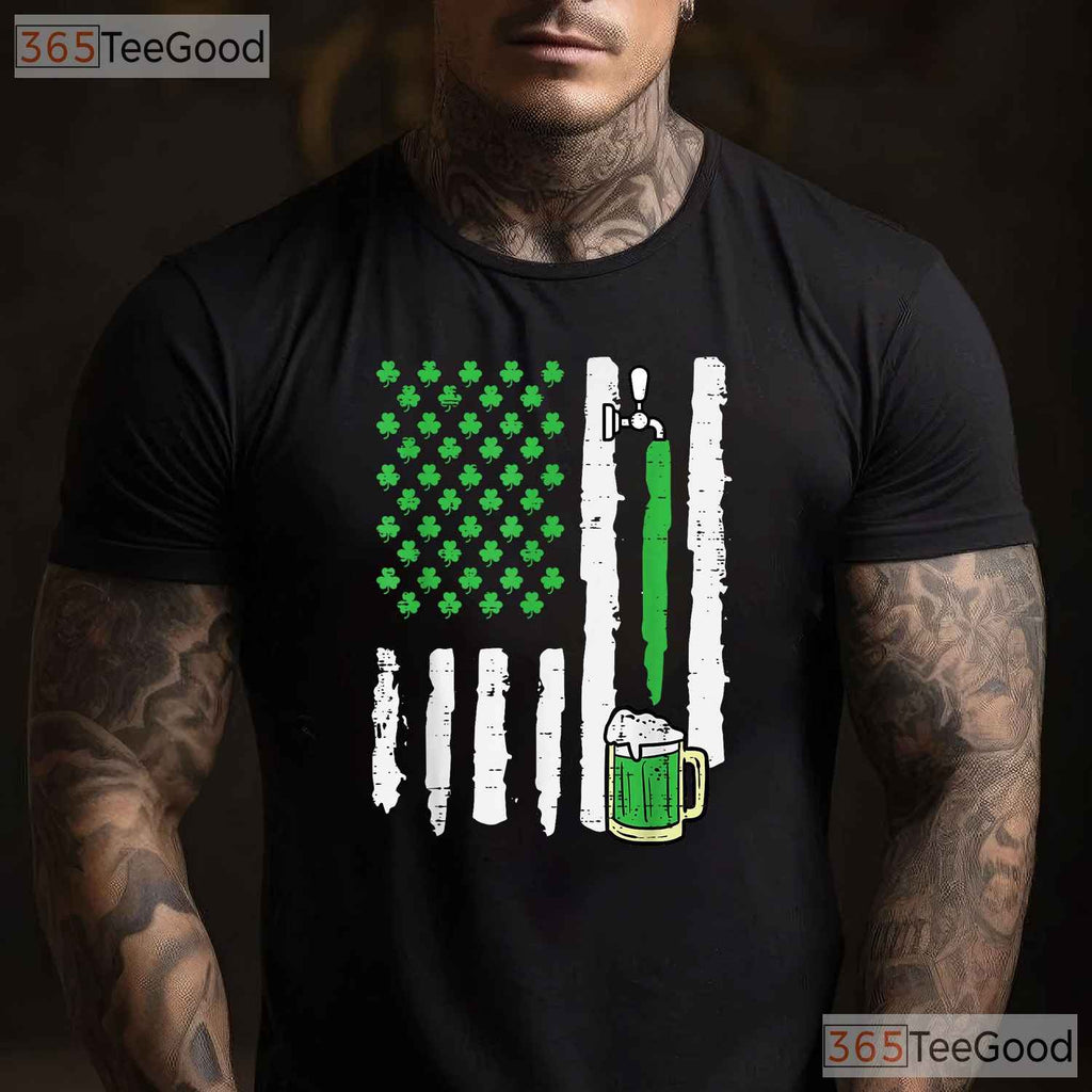 American Flag Saint Paddys St Patricks Day T-Shirt Patriotic Dad Tee